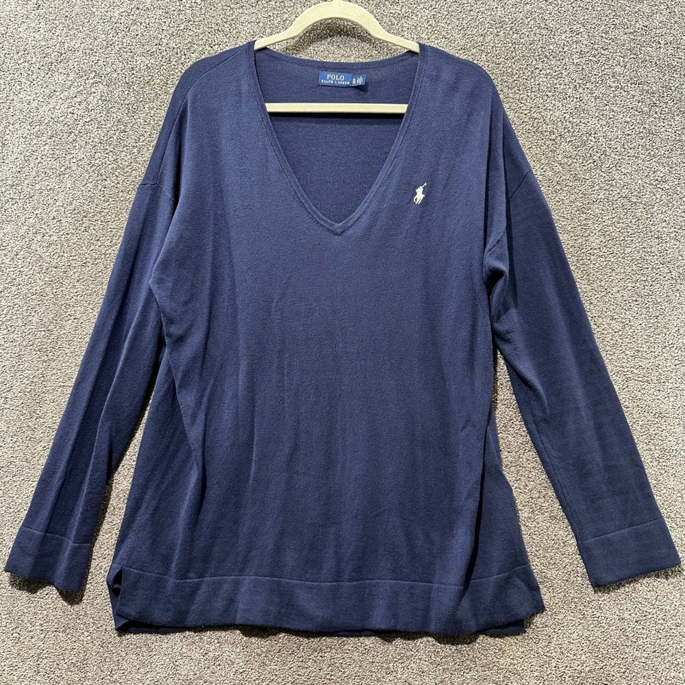 Polo Ralph Lauren V Neck‎ Sweater Men XL Blue Long Sleeve Pony Logo Preppy